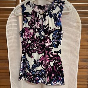 DKNY Women's Floral Print Sleeveless Blouse - Black, Purple, Blue